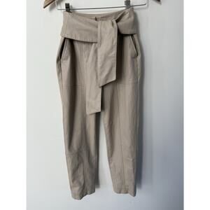 Jonathan Simkhai Tessa Tie Waist Pants Womens Size 2 Cream Faux Leather FLAW